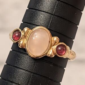 Vintage Avon Gold Tone Rose Quartz & Pink Garnet Ring Size 10